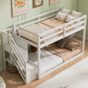 Liam Floor Bunk Bed with Ladder and Storage,Twin over Twin,White Twin Bed | Lit superpose Liam au sol avec echelle et rangement, simple sur simple, blanc