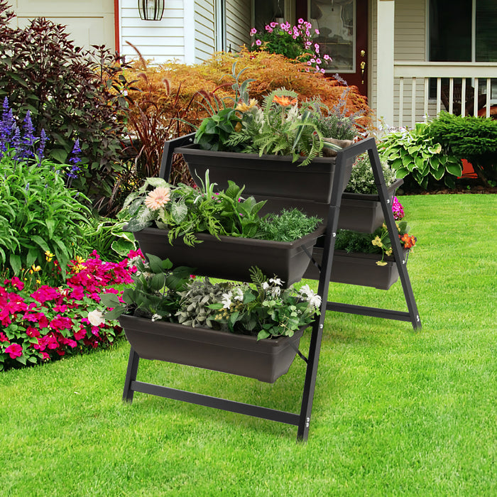 Costway 31\"h Raised Garden Bed 3-tier Vertical Planter W/5 Plant Boxes Indoor Outdoor