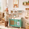 Qaba Wooden Play Kitchen Set, Kids Kitchen Playset with Microwave, Stove, Coffee Machine, Ice Maker, Storage, 19PCs Accessories, for 3-6 Y, Green