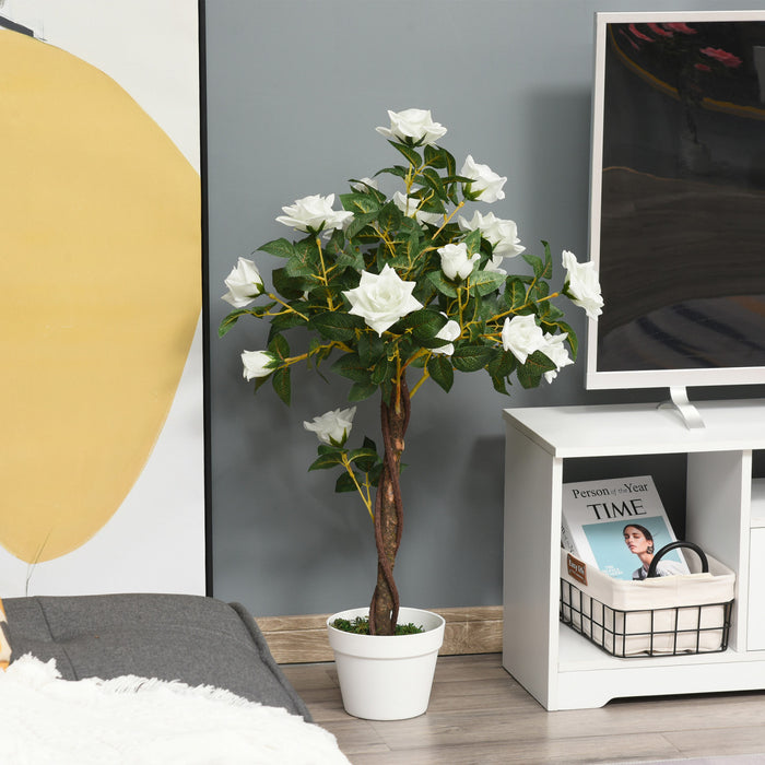 Outsunny Decorative Artificial Rose Tree with Realistic Flowers, White