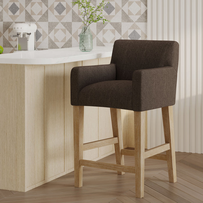 Gabrielle 26\" Seat Height Counter Stool With Upholstered Fabric And Solid Wood Legs,brown