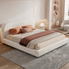 Laurel Ottoman Hydraulic Lift Storage Platform Bed with Boucle Upholstered and Hidden Under-White  | Lit plateforme Laurel avec coffre de rangement a levage hydraulique, tapisserie bouclee et espace de rangement cache sous le lit, taille Queen, blanc