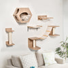 Pawhut Cat Tree 5pcs Pet Wall-mounted Climbing Frame Shelf Set Kitten Perch Activity Center With Ham|Pawhut Ensemble D'etageres Pour Chats 5 Pieces Echelle Escalier Escalade Chats Mural Avec 2 Hamacs G