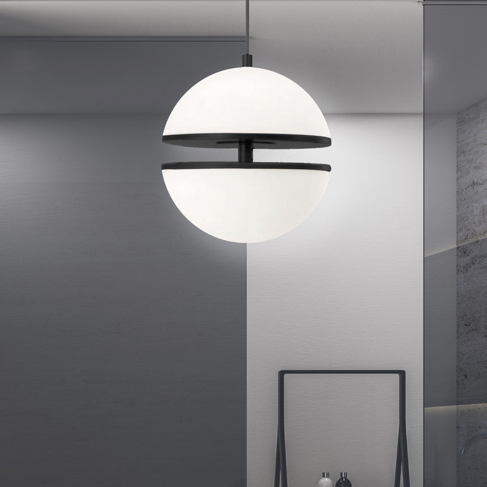 Dainolite Atomic Pendant 30w Matte Black White Glass Lamp