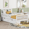 Emma Wood Platform Bed with Guardrails and Storage Drawers,Twin Size - White | Emma – Lit Plateforme en Bois avec Barrieres de Protection et Tiroirs de Rangement, Format Simple - Blanc