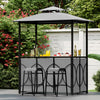 Costway 6.5 X 4 X 8 Ft Grill Gazebo Set With 2 Bar Stools, Tempered Glass Bar Table Gray