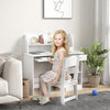 Qaba Kids Desk And Chair Set For 5-8 Year Old With Storage, Study Table And Chair For Children, Whit|Qaba Ensemble Bureau Et Chaise Pour Enfants De 5 A 8 Ans Avec Rangement, Table D'etude Et Chaise Pou