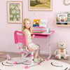 Qaba Kids Desk And Chair Set Height Adjustable Student Writing Desk Children School Study Table With Tilt Desktop, Led Lamp, Pen Box, Drawer, Reading Board, Cupholder, Pink
