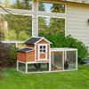 Pawhut Chicken Coop, 76"L Weatherproof Wooden Chicken Run with Nesting Box, Tray, Ramp and Perches, Poultry Cage for Outdoor, Backyard, for 2–4 Hens, Rabbits, Ducks, Orange