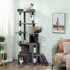 PawHut Cat Tree, 67" Large Cat Tower for Indoor Kittens Multi-Level with 7 Scratching Posts, Tunnel, 2 Plush Condos, Hammock, Perch, Ramp, Pompoms, Dark Grey