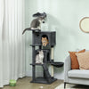 PawHut Cat Tree, 63 Inch Multi-Level Large Cat Tower with Sisal Scratching Posts, Condos, Plush Perches, Hammock, Ladder, Dangling Balls, for Indoor Kittens, Dark Grey