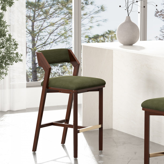 Patricia Modern Wood Upholstered Barstool in Turtle Green Bar Stool