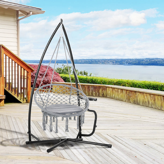Outsunny Hammock Chair Stand For With Tray Indoor Outdoor Porch Patio Black