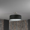 Dainolite Everly 3 Light Semi-flush Mount Satin Chrome Finish Black Shade Lamp|Plafonnier semi-affleuré Everly de Dainolite avec abat-jour noir, fini chromé satiné et 3 ampoules
