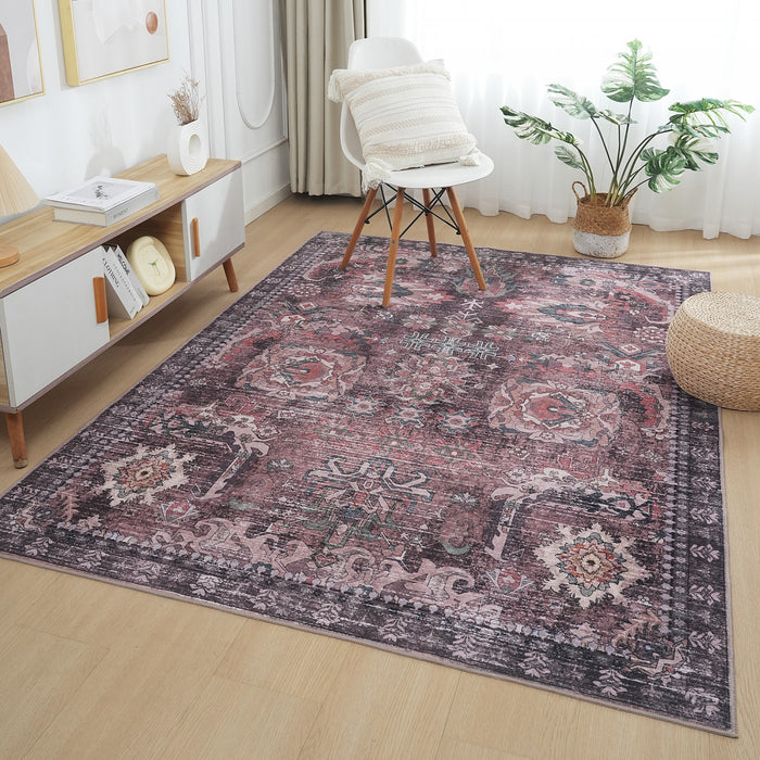 Aqua Brown Flames Washable Non-slip Low Pile Area Rug 5'x7'