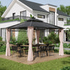 Outsunny 10' X 12' Double roof Hardtop Gazebo With Nettings curtains Khaki