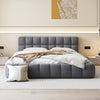 Jessica Upholstered Platform Bed with Comfortable Linen Fabric and Sturdy Frame,Queen Size,Gray Queen Bed  | Lit plateforme rembourre Jessica avec tissu en lin confortable et cadre robuste, taille Queen, gris