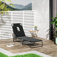 Outsunny Adjustable Outdoor Lounge Chair With Support Pillow, Black