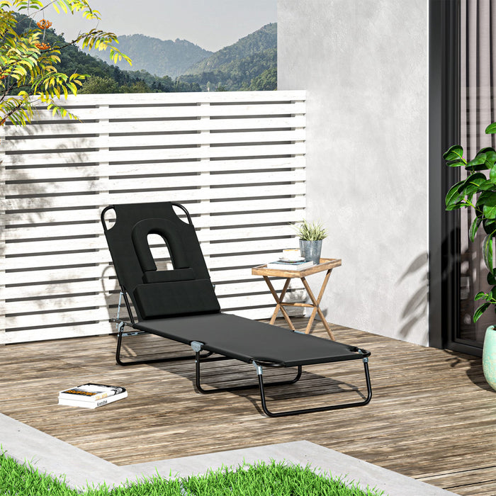 Outsunny Adjustable Outdoor Lounge Chair With Support Pillow, Black