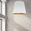 Dainolite Oversized Drum 1 Light Pendant tapered Drum XLarge White/Gold Shade Lamp|Très grand luminaire suspendu de Dainolite avec très grand abat-jour cylindrique effilé blanc et doré, et 1 ampoule