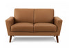 Upholstered Love Seat, 58" L, Brown Leather-Look, Walnut Wood Legs, Mid-Century Loveseat | Causeuse Rembourre, 58" L, Aspect Cuir Marron, Pieds En Bois De Noyer, Mid-Century