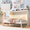 Olivia Solid Wood Murphy Bed with LED Light and Foldable Cabinet,Twin Size,White Twin Bed | Lit escamotable Olivia en bois massif avec lumiere LED et armoire pliante, taille simple, blanc