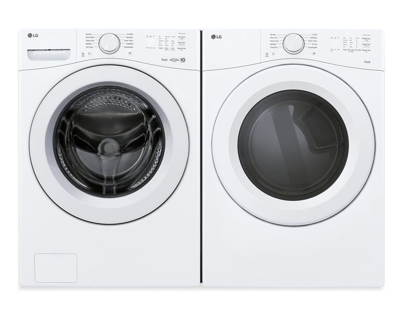 LG 5.2 Cu. Ft. Ultra Large Front Load Washer and 7.4 Cu. Ft. Electric Dryer with AI Sensor Dry® – White