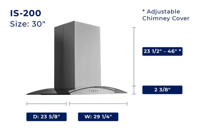 Hauslane 30\" Glass Canopy Island Range Hood - IS-200SS-30