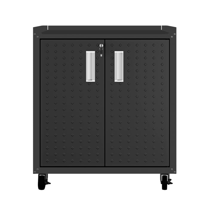 Manhattan Comfort Fortress Textured Metal 31.5\" Garage Mobile Cabinet with 2 Adjustable Shelves - Charcoal Grey