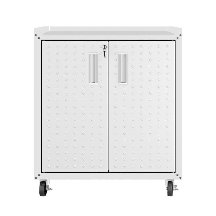 Manhattan Comfort Fortress Textured Metal 31.5\" Garage Mobile Cabinet with 2 Adjustable Shelves - White