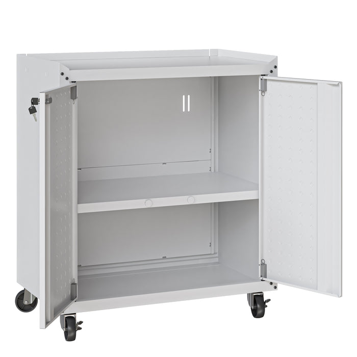 Manhattan Comfort Fortress Textured Metal 31.5\" Garage Mobile Cabinet with 2 Adjustable Shelves - White