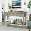 Sabina Solid Wood Console Table With 3 Drawers And Shelf - Grey Wash | Table Console Sabina En Bois Massif Avec 3 Tiroirs Et Etagere - Gris Patine