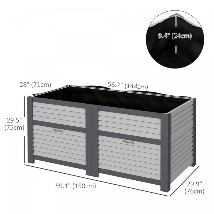 Outsunny Wooden Raised Garden Bed With Storage Doors For Vegetables Grey