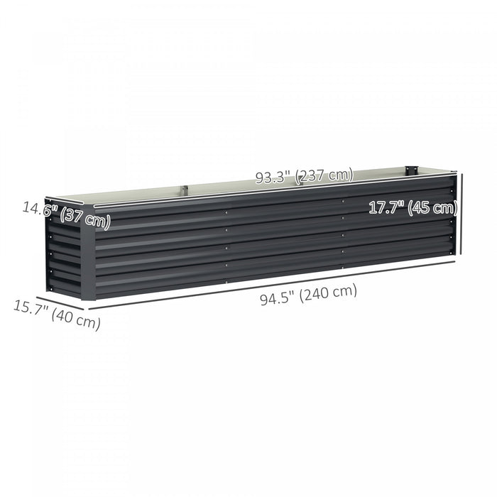 Outsunny 8x1.3x1.5ft Galvanized Raised Garden Bed, Open Bottom, Dark Grey