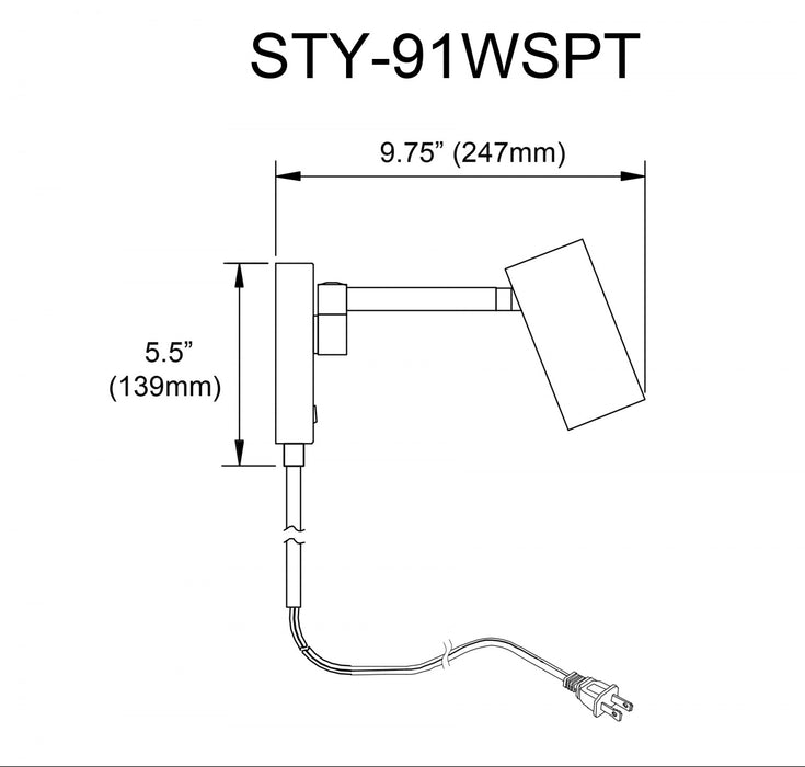 Dainolite Stanly 1 Light Wall Swing Arm Spotlight Matte Black Lamp