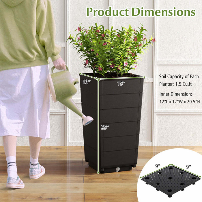 Costway 23\" Tall Planter Set Of 2 For Indoor/ Outdoor Use Large Self-watering Plant Pot Brown