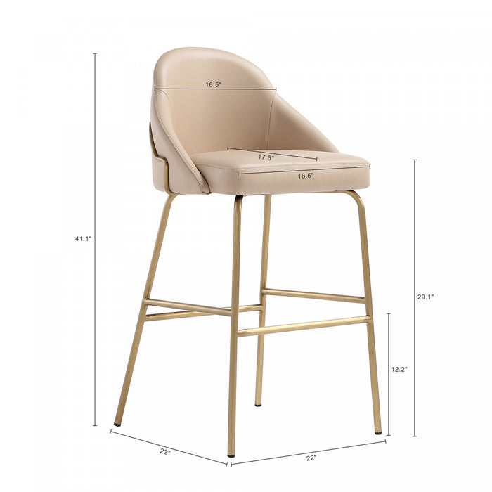 Gracie Modern Metal Upholstered Barstool in Tan and Gold Armoire