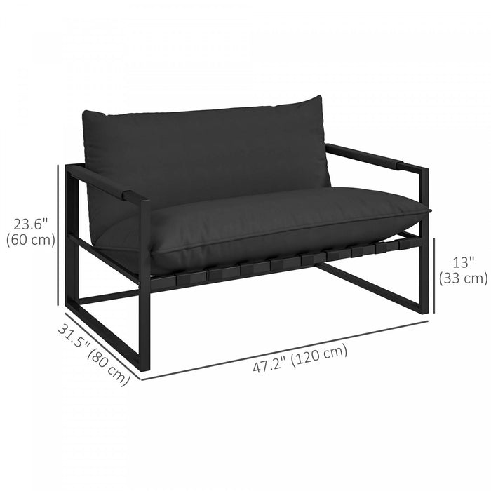 Outsunny Outdoor Sofa Loveseat, Webbing Patio Couch With Thickened Cushion