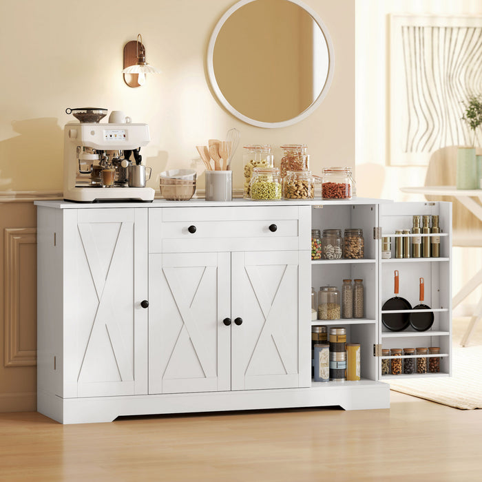 HOMCOM 54\" Sideboard Buffet Cabinet, Farmhouse Kitchen Cabinet, White