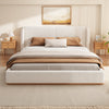 Lucas Low Profile Platform Bed Boucle Upholstered Wingback Headboard,King Size ,White King Bed | Lit plateforme Lucas a profil bas en boucle avec tete de lit a oreilles rembourree, taille king, blanc