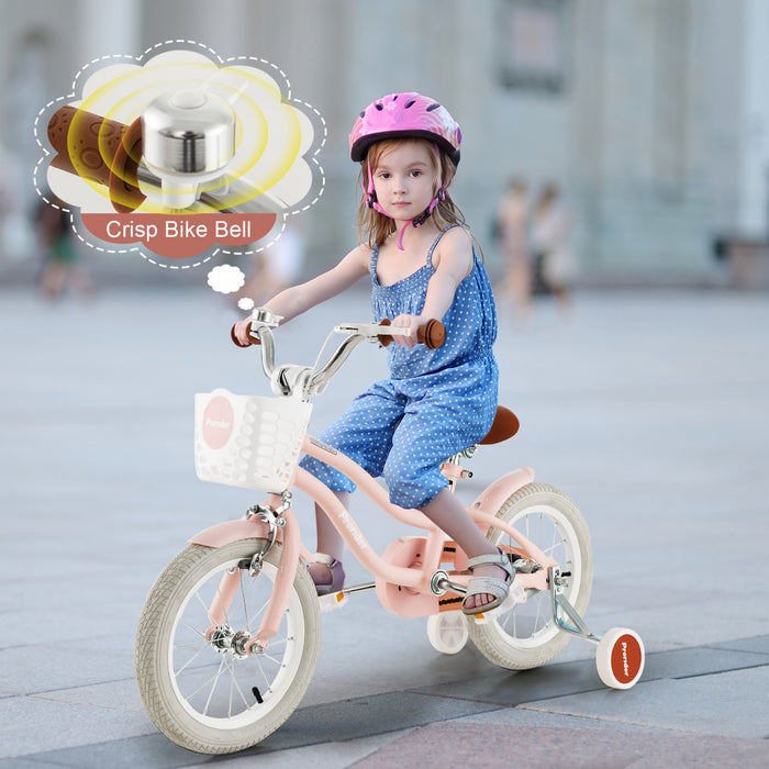 Costway 14\" Kid's Bike With Removable Training Wheels & Basket For 3-5 Years Old Pink