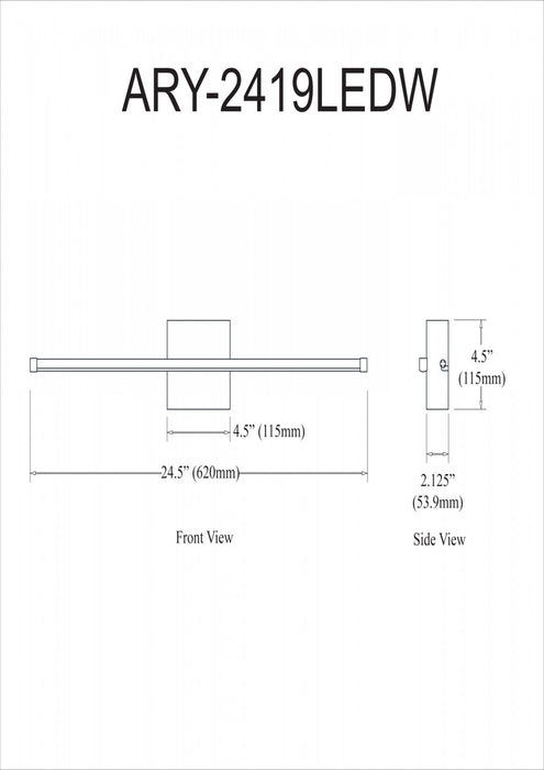 Dainolite Array LED Wall Sconce Horizontal 19w Polished Chrome White Acrylic Diffuser Lamp