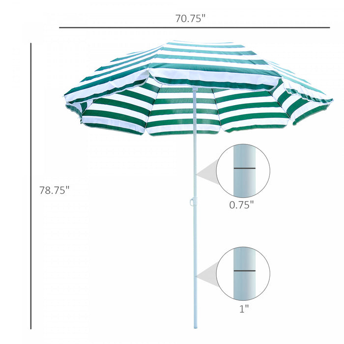 Outsunny 6ft Round Beach Umbrella With Tilt Mechanism, Striped Green