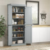 HOMCOM Freestanding 4 Door Kitchen Pantry Cabinet with Shelves Grey