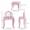 Qaba Kids Vanity Table And Stool, Makeup Vanity Girls Dressing Table Set With Tri-folding Mirrors Dr|Qaba Coiffeuse Et Tabouret Pour Enfants Coiffeuse Pour Filles Bureau De Maquillage Avec Miroirs Tri-