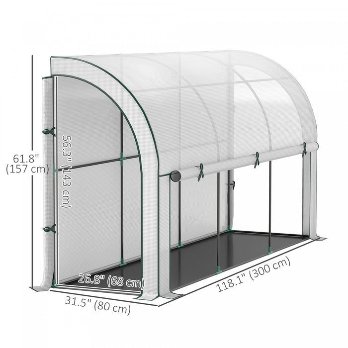 Outsunny Lean-to Greenhouse with PE Cover, Gardening Green House, White