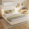 Olivia Upholstered Bed with Wingback Headboard and USB Ports,King Size - Beige | Lit Olivia Rembourre avec Tete de Lit Ailes et Ports USB, Taille King - Beige