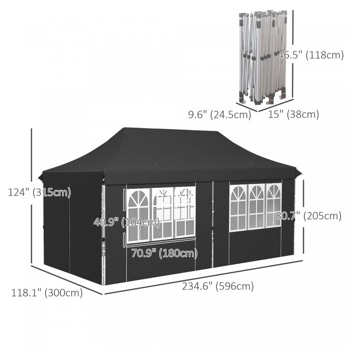 Outsunny 10 X 20ft Pop Up Canopy Tent With 6 Removable Sidewalls, Height Adjustable Large Instant Shelter With 4 Windows, Carry Bag, 6 Sand Bags For Outdoor, Garden, Patio, Grey