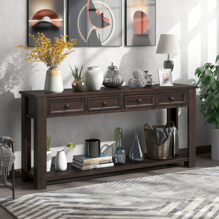Gracie Solid Wood Console Table With Drawers And Shelf - Espresso