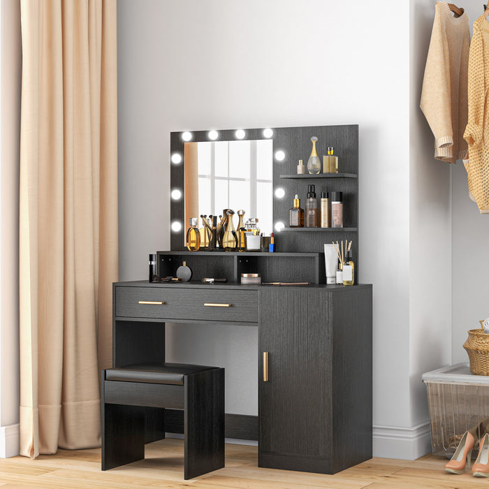 HOMCOM Vanity Table Set, Makeup Table with Stool, LED Mirror and Storage